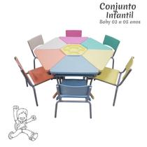 Conjunto HEXAGONAL Mesas e Cadeiras - 03 A 05 anos - INFANTIL - REALPLAST - 41006