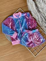 Conjunto Holográfico Colete E Short Arco-íris Para Meninas - 2 A 12 8