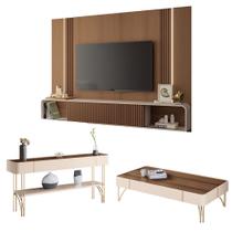 Conjunto Home c/LED Aparador e Mesa de Centro Rennes MDF/MDP Off White/Castanho G26 - Gran Belo Conjunto Home c/LED Aparador e Mesa de Centro Rennes MDF/MDP Off White/Castanho G26 - Gran Belo