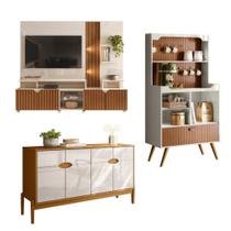 Conjunto Home Cross Efeito Ripado Buffet 4 Portas Cantinho do Café Lukaliam Móveis - Movelove