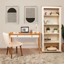 Conjunto Home Office 1 Mesa 120cm 2 Gavetas 1 Estante para Livros Ananda Cabecasa Madeiramadeira Off White/Mel