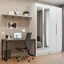 Conjunto Home Office 2 Armários com Espelhos Neo 1 Escrivaninha 2 Prateleiras Branco Madesa Conjunto Home Office 2 Armários com Espelhos Neo 1 Escrivaninha 2 Prateleiras Branco Madesa
