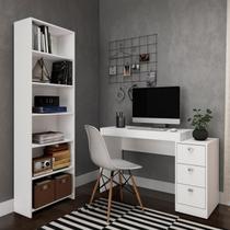 Conjunto Home Office 2 Peças Escrivaninha 3 Gavetas Estante Livreiro 5 Prateleiras DJD Móveis