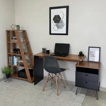 Conjunto Home Office 2 Peças Escrivaninha com Estante Escada Estilo Industrial Artany