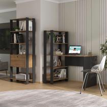 Conjunto Home Office 2 Peças Escrivaninha Match e Estante Artely Pinho/Preto Conjunto Home Office 2 Peças Escrivaninha Match e Estante Artely Pinho/Preto