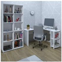 Conjunto Home Office 2 Peças Estante 10 Nichos e Mesa Escritório em L Espresso Móveis Branco