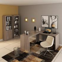 Conjunto Home Office 3 Peças com 1 Mesa para Escritório em L 2 Estantes Espresso Móveis
