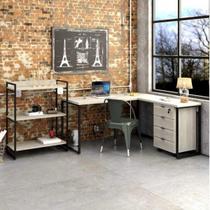Conjunto Home Office 3 Peças com Mesa para Escritório em L, Estante e Gaveteiro Espresso Móveis
