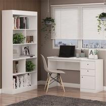Conjunto Home Office 3 Peças Escrivaninha e Estante Guaili com Cadeira Base em Madeira - Espresso Móveis