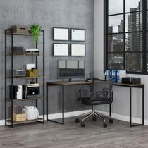 Conjunto Home Office 3 Peças Industry com Mesa em L, Estante e Cadeira Carvalho/Dark - Pnr Móveis