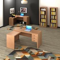 Conjunto Home Office 4 Peças 2 Escrivaninhas em L e 2 Estantes Tecno Mobili
