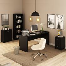 Conjunto Home Office 4 Peças com 1 Mesa, 1 Estante, 1 Gaveteiro e 1 Armário para Escritório Preto - Pnr Móveis Conjunto Home Office 4 Peças com 1 Mesa, 1 Estante, 1 Gaveteiro e 1 Armário para Escritório Preto - Pnr Móveis