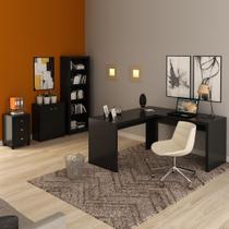 Conjunto Home Office 4 Peças com 1 Mesa em L, 1 Estante, 1 Gaveteiro e 1 Armário para Escritório Preto - Pnr Móveis Conjunto Home Office 4 Peças com 1 Mesa em L, 1 Estante, 1 Gaveteiro e 1 Armário para Escritório Preto - Pnr Móveis
