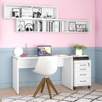 Conjunto Home Office 5 Peças Escrivaninha Gaveteiro e Nichos