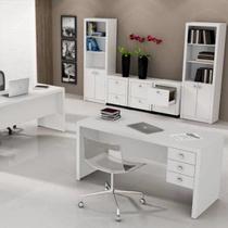 Conjunto Home Office 6 Peças com 1 Escrivaninha, 2 Estantes e 3 Gaveteiros Tecno Mobili