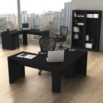 Conjunto Home Office 6 Peças com 2 Mesa em L, 2 Gaveteiros e 2 Estantes Preto - Pnr Móveis Conjunto Home Office 6 Peças com 2 Mesa em L, 2 Gaveteiros e 2 Estantes Preto - Pnr Móveis