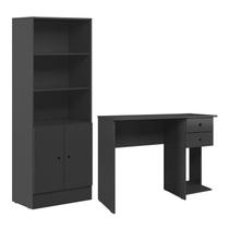 Conjunto Home Office com Armário 2 Portas e Mesa Escrivaninha Preto - Qmovi Conjunto Home Office com Armário 2 Portas e Mesa Escrivaninha Preto - Qmovi