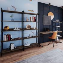 Conjunto Home Office Estilo Industrial 3 Peças Rush Dark/Preto - Pnr Móveis