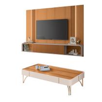 Conjunto Home Suspenso c/LED e Mesa de Centro Empire/Cadenza MDF/MDP Cinamomo/Off White G26 - HB Móveis