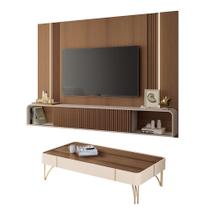 Conjunto Home Suspenso c/LED e Mesa de Centro Rennes MDF/MDP Off White/Castanho G26 - Gran Belo Conjunto Home Suspenso c/LED e Mesa de Centro Rennes MDF/MDP Off White/Castanho G26 - Gran Belo