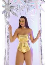 Conjunto Hot Pant Metalizado sem alça Alta