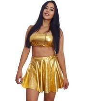 Conjunto Hot Saia Metalizado Carnaval Fantasia Top Cropped