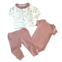 Conjunto Hug Trio Body Cardigan Calça Pássaros Rosa
