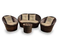 Conjunto Ibiza - 2 poltronas + 1 sofá + 1 mesa redonda - Duna Deserto