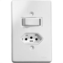 Conjunto Ilumi Pratika Branco Com Placa 1 Simples + Tomada 2P+T. 10A. - 19200