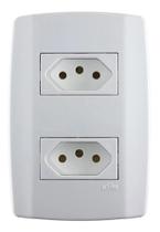 conjunto ilumi slim branco com placa 2 tomadas 20A 3 pontos horizontal