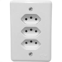 Conjunto Ilumi Stylus 4X2 Branco Com Placa (3Tomadas 10A Monobloco) 201201