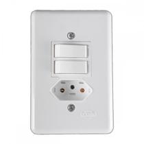 Conjunto Ilumi Stylus Branco Com Placa 2 Simples + Tomada 2P+T. 10A. - 20210 Conjunto Ilumi Stylus Branco Com Placa 2 Simples + Tomada 2P+T. 10A. - 20210