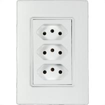 Conjunto Ilumi Vivaz Branco Com Placa 3 Tomadas 10A. - 78123 Monobloco