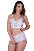 Conjunto IMI Lingerie Cropped Caleçon Em Renda Ariela Branco