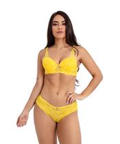 Conjunto IMI Lingerie Em Renda Fio Duplo Galisteu Amarelo