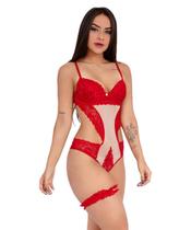 Conjunto IMI Lingerie Lua De Mel Lingerie Noite Lingerie Noiva Perneira Amore Vermelho