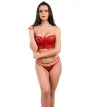 Conjunto IMI Lingerie Sem Alça Com Bojo Cropped Em Renda Marjorie Vermelho