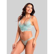Conjunto IMI Lingerie Sutiã Sem Bojo Com Aro Cropped Calcinha Tanga Fio Duplo Renda Dany