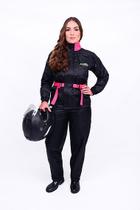 Conjunto Impermeável Para Motociclista Feminino Em Nylon Preto Rosa Conjunto Impermeável Para Motociclista Feminino Em Nylon Preto Rosa
