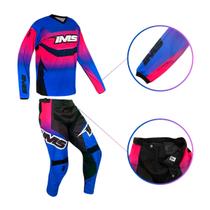 Conjunto Ims Camisa Calça Revo Extreme Motocross Trilha Velocross Azul/Rosa
