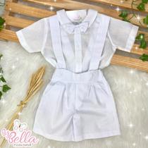 Conjunto inafntil batizado menino algodão suspensório ariel