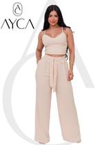 Conjunto Individual feminino duna calça pantalona e cropped com bojo Alça regulagem alfaiataria Conjunto Individual feminino duna calça pantalona e cropped com bojo Alça regulagem alfaiataria