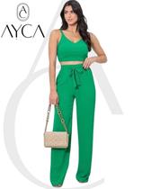 Conjunto Individual feminino duna calça pantalona e cropped com bojo Alça regulagem alfaiataria Conjunto Individual feminino duna calça pantalona e cropped com bojo Alça regulagem alfaiataria