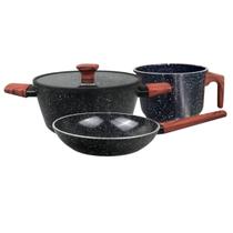 Conjunto Indução Caçarola 24cm Frigideira Fervedor Gran Nero