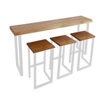 Conjunto Industrial 150cm Aparador com 3 Banquetas Bistrôs Premium Base Ferro Branco