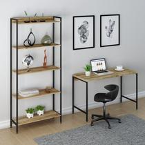 Conjunto Industrial 2 Peças Escrivaninha com Estante Active Yescasa Marrom