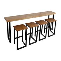 Conjunto Industrial 200cm Aparador com 4 Banquetas Bistrôs Premium Base Ferro Preto