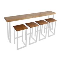 Conjunto Industrial 220cm Aparador com 4 Banquetas Bistrôs Premium Base Ferro Branco