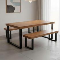 Conjunto Industrial Bernardo 2,50m em Madeira Maciça com Ferragem Preta + 2 Bancos