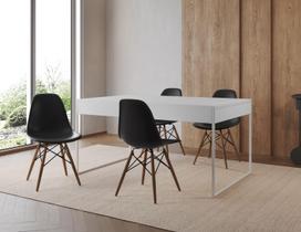 Conjunto Industrial Filadelfia 120x75 Ferro Branco Tampo Branco 4 Cadeiras Preto Conjunto Industrial Filadelfia 120x75 Ferro Branco Tampo Branco 4 Cadeiras Preto